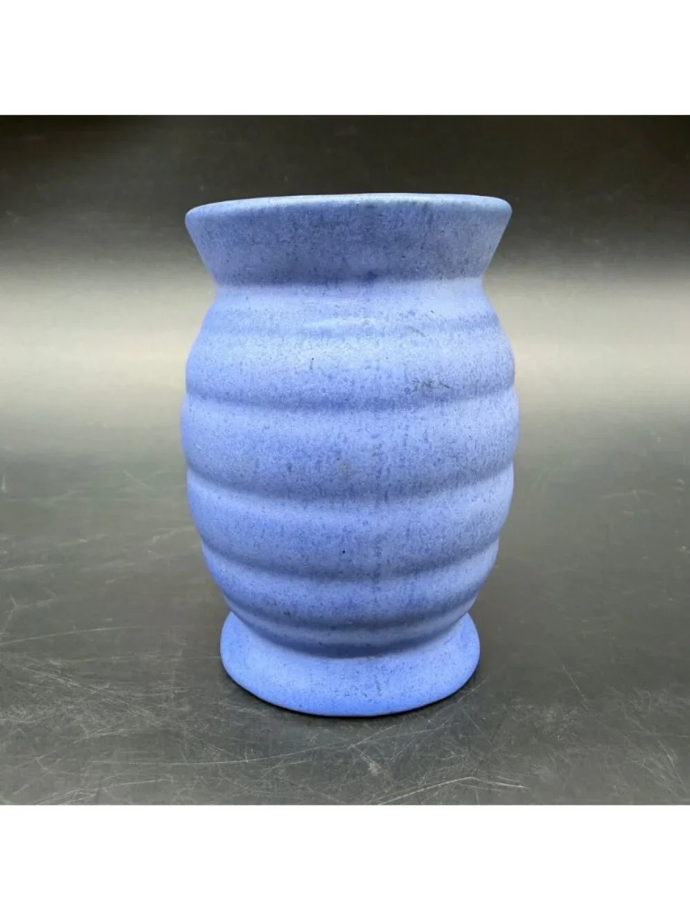 Niloak Vase Blue Ribbed Matte Pottery Beehive Arts and Crafts Mission Style